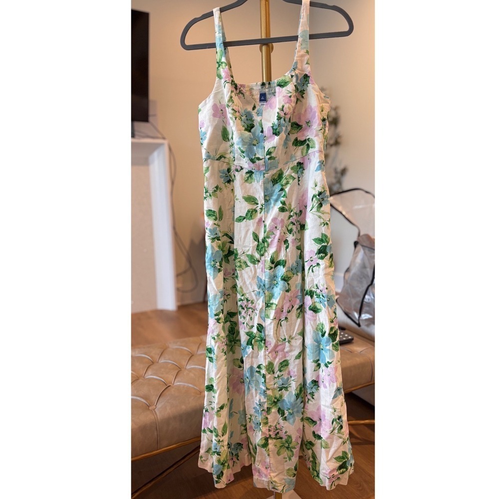 Old Navy Floral Maxi Dress Blue Purple Square Neck Smocked Back- M Tall-Easter